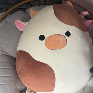 Brown and White Cow Plush Pillow